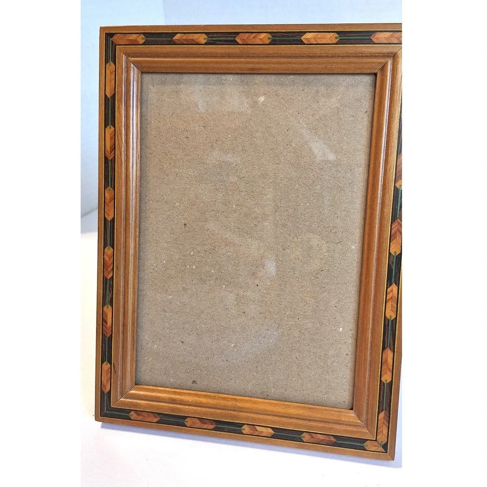 Fetco Wood Inlay Picture Frame 5x7 Marquetry Geometric Handcrafted Thailand - Picture 2 of 7